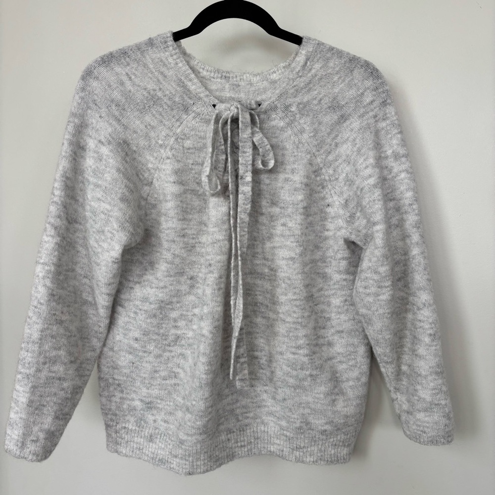 Vila Clothes Gray Sweater With Lace Up Tie‎ Neck Size S